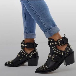Kurt Geiger Studded Black Leather Ankle Boots Size 38 US Size 8